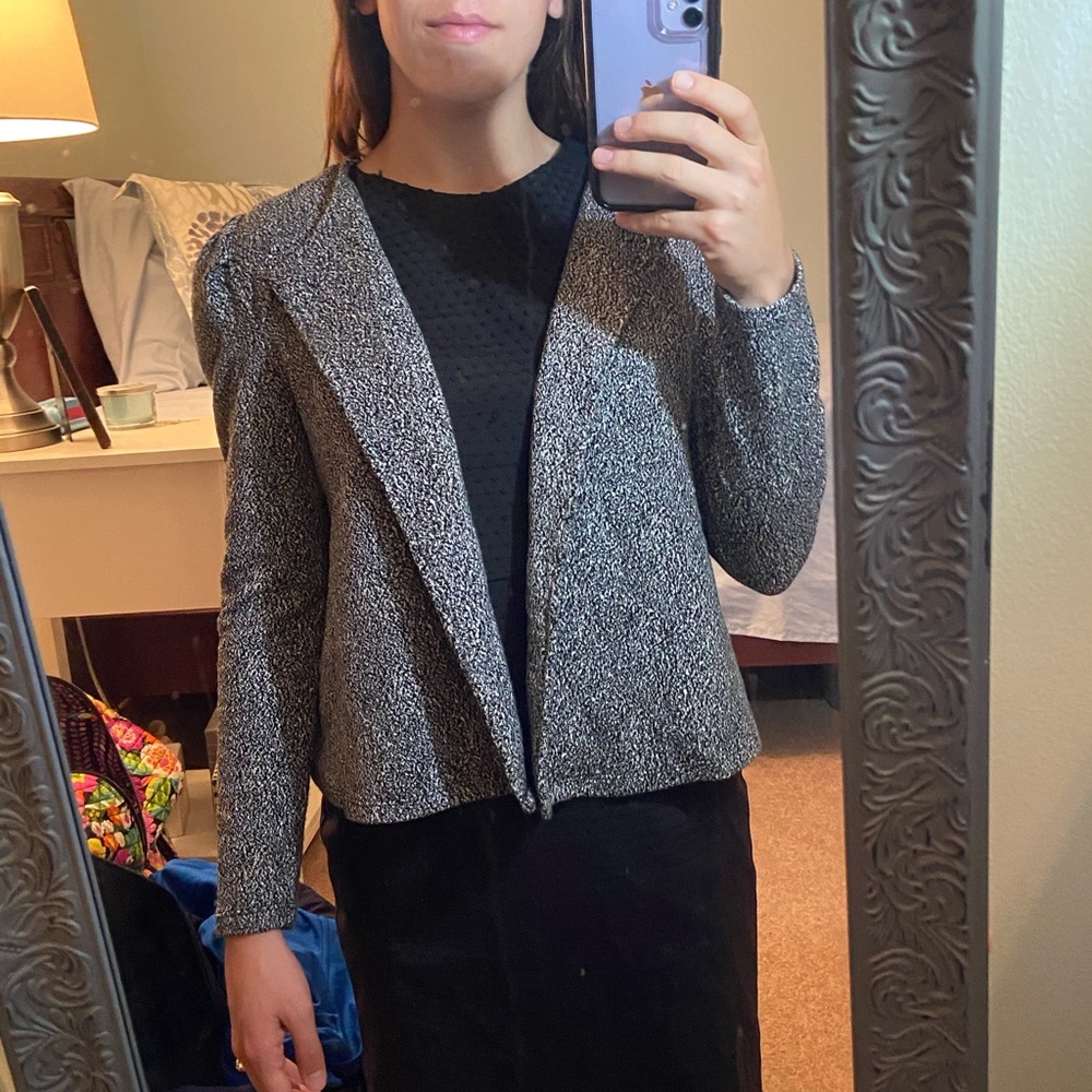 Black and white knit blazer